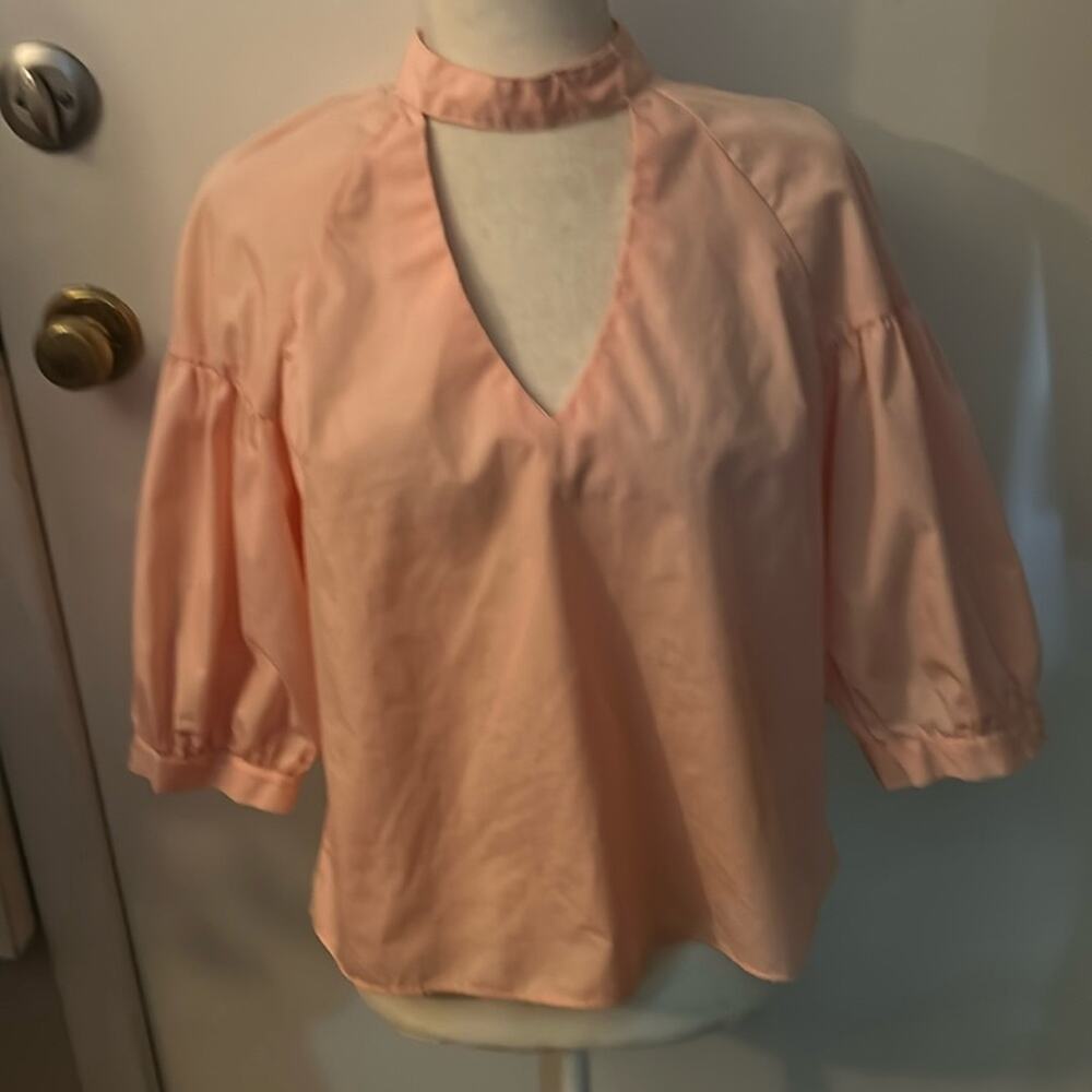 Bleuh Ciel Peach V-Neck Chocker Blouse M Balloon Sleeve Fairycore Whimsygoth